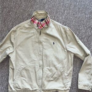 Vintage Polo Ralph Lauren Bomber Full Zip Jacket Khaki Plaid Collar Sz M Pastel